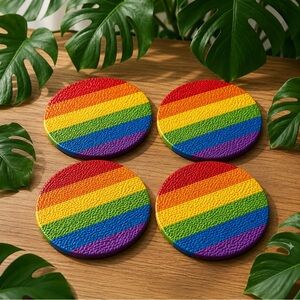 Textured Pride Flag Coaster Set - Cork Backing - 4 Piece